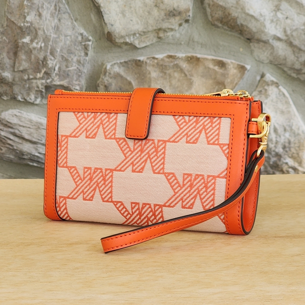 Michael Kors Jet Set Logo Double Zip Wristlet Orange - Picture 2 of 6